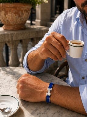 Hermès Clic H Bracelet Blue Enamel Palladium Plated GM Size